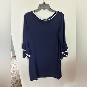 Navy knee length 3/4 sleeve dress with white trimming